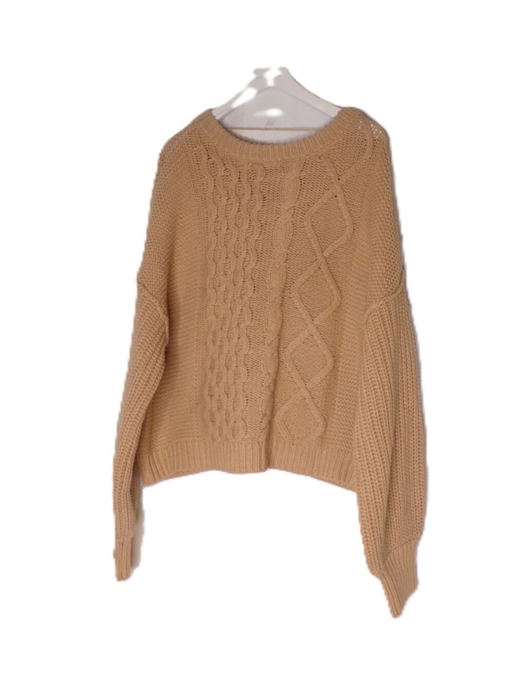 🆕 FREE PEOPLE Frankie Cable Cotton Pullover Sweater Camel Large - Picture 8 of 15